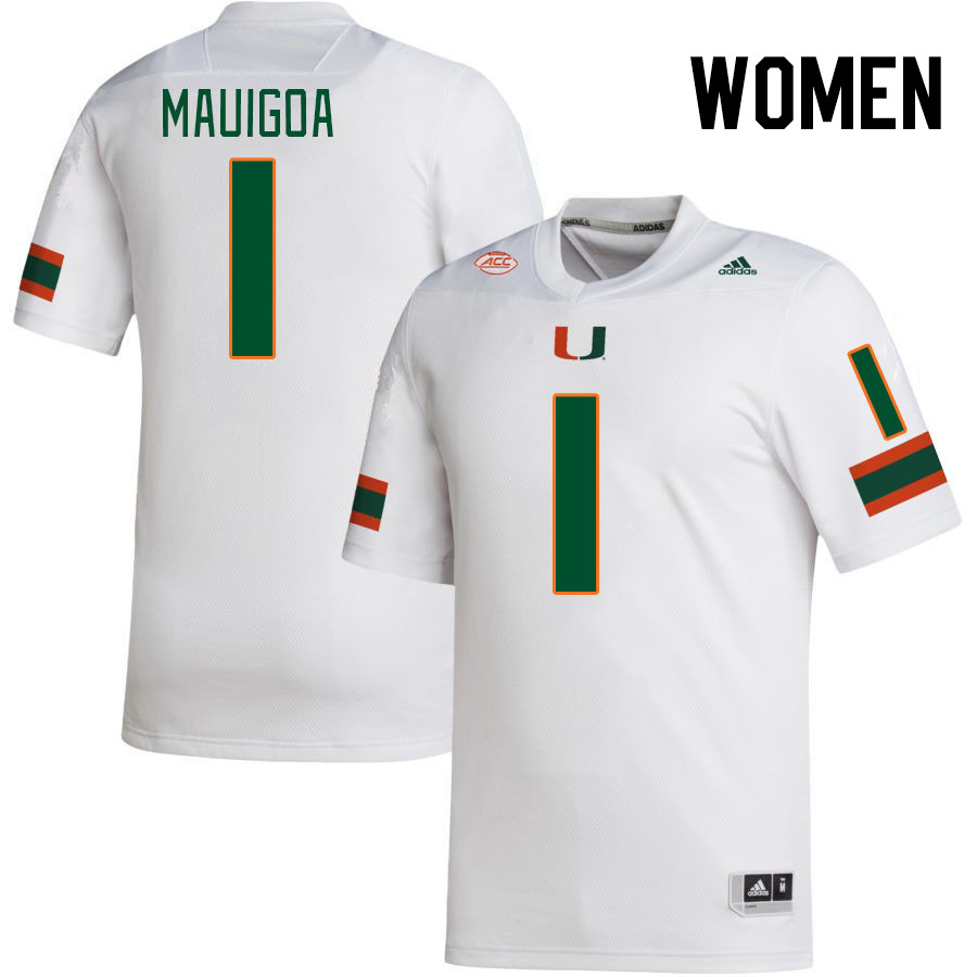Women #1 Francisco Mauigoa Miami Hurricanes College Football Jerseys Stitched-White